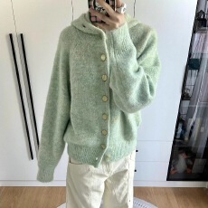 批发芝士~绿色温柔风<b class='q'>长袖</b>连帽针织<b class='q'>开衫</b>女25新款减龄宽松百<b class='q'>搭</b>毛衣外套