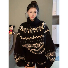 批发韩系穿搭一整套费尔岛提花高领毛衣外套上衣搭配<b class='q'>高腰</b>针织<b class='q'>短裤</b>女装