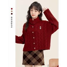 批发2025秋冬新款新年红高领刺绣毛衣外套女加厚保暖<b class='q'>针织</b><b class='q'>开衫</b><b class='q'>短款</b>上衣