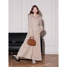 批发<b class='q'>欧美</b>跨境新款设计感翻领慵懒风套头毛衣针织半身长裙两件<b class='q'>套装</b>女