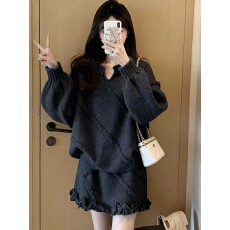 批发2025年慵懒风毛衣套装女深冬穿搭针织上衣半身裙两件套<b class='q'>大码</b>套装