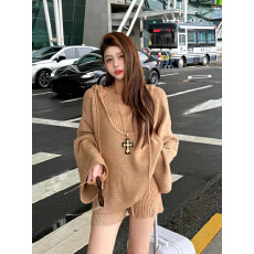 批发大码胖mm韩系复古V领挂脖吊带背心秋季新款慵懒风<b class='q'>宽松</b>针织衫短款