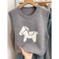 批发卡通提花小马毛衣马甲背心女秋冬装新款叠穿百搭减龄无袖针织上衣