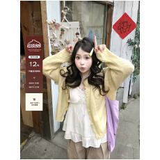 批发早春漂亮韩系温柔黄色针织衫女2026新款气质开衫吊带上衣