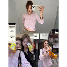 批发进口和纸砂圆领长袖毛织微<b class='q'>宽松</b>氛围感显瘦小衫女秋季