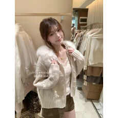 批发复古慵懒风连帽大毛领拉链毛衣开衫女秋冬麻花显瘦百搭针织外套