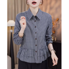 批发女士长袖格子<b class='q'>衬衫</b>2025秋季新款高级感洋气减龄内搭叠穿打底衫上衣