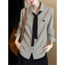 批发休闲<b class='q'>职业</b>条纹独特衬衣2026春季新款女复古百搭设计感上衣小众衬衫