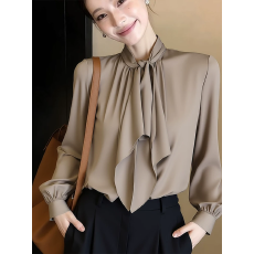 批发气质轻奢飘带卡其色<b class='q'>衬衫</b>女春季2026年新款绝美百搭小衫超好看<b class='q'>衬衣</b>