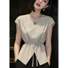 批发不规则飞袖独特短袖衬衫2026夏季新款女装超好看杏色复古<b class='q'>上衣</b>衬衣