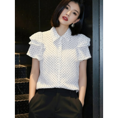 批发短袖衬衫女2026春季新款韩版宽松翻领波点<b class='q'>上衣</b>设计感洋气简约衬衣