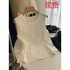 批发棉麻无袖背心女夏季2026新款设计感侧面系带外穿小众亚麻宽松上衣