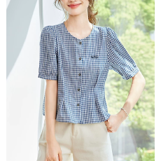 批发<b class='q'>纯棉</b>格子减龄短袖衬衫女上衣夏季2026新款爆款薄款轻奢高级感夏装