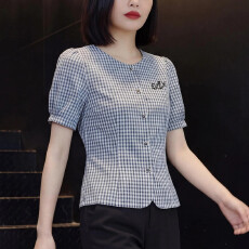 批发纯棉<b class='q'>格子</b>减龄短袖衬<b class='q'>衫</b>女上衣夏季2026新款爆款薄款轻奢高级感夏装