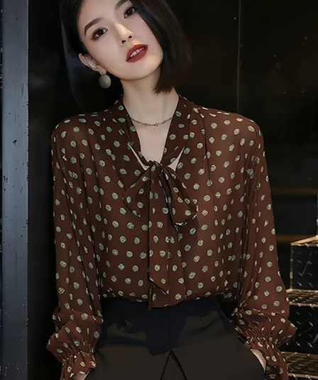 고급 절묘한 레트로 리본 여성 셔츠 이른 가을 2026 년 새로운 프랑스식 캐주얼 셔츠 Chic 아름다운 작은 셔츠