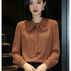 批发长袖衬衫女2026秋季新款韩版修身<b class='q'>显瘦</b>飘带领上衣设计感纯色衬衣潮