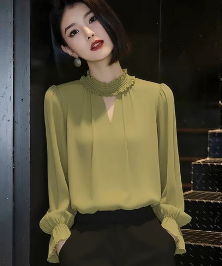 외국 가스 연령 감소 빛 럭셔리 여성 셔츠 이른 가을 2026 년 새로운 고유 한 다용도 작은 셔츠 패션 작은 대중 캐주얼 셔츠