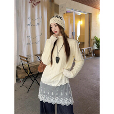 批发实拍实价 半高领<b class='q'>长袖</b><b class='q'>蕾丝</b>打底衫花边加绒加厚秋冬季保暖内衣衫女