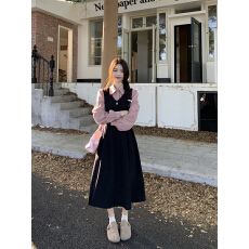 批发实拍实价 秋冬法式两件套装长裙连衣裙女新款灯芯绒减龄学院<b class='q'>裙子</b>