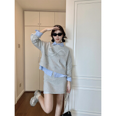 批发实拍实价 春季新款叠穿短款<b class='q'>卫衣</b>条纹衬衫2026时尚两件套装女