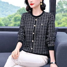 批发小香风格子上衣女长袖秋冬新款洋气年轻妈妈宽松显瘦衣服