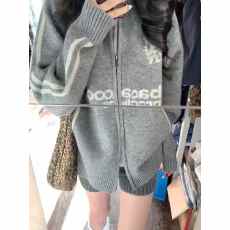 批发棒球风圆领拉链毛衣开衫<b class='q'>外套</b><b class='q'>秋装</b>新款韩版宽松针织衫