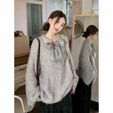 批发<b class='q'>超</b>好看蝴蝶结长袖套头毛衣女秋冬新款休闲<b class='q'>大码</b>设计感胖MM针织上衣