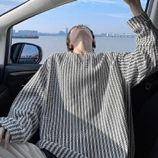 批发美式鱼骨纹长袖t恤男款冬季老钱风痞帅亨利领卫衣潮牌百搭打底衫