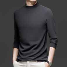 批发2025秋冬季半高领双面德绒打底衫极简风长袖T恤男装百搭保暖T恤