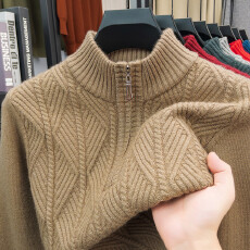 批发秋冬季高档加厚线衣男士半高拉链扭花<b class='q'>中老年</b>针织打底衫保暖毛衣男