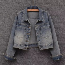 批发美式复古牛仔短外套女春秋新款简约宽松外衣时尚休闲百搭夹克上衣
