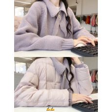 批发紫色翻领针织衫毛衣女款2026新款春季加厚韩系慵懒高级感软糯上衣