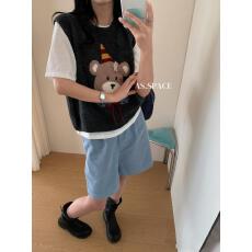 批发秋冬新款韩系卡通小熊毛衣马甲女宽松叠穿针织背心