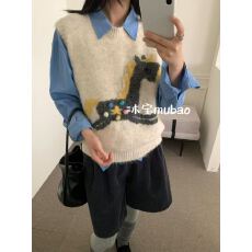 批发秋冬新款韩系卡通小猫毛衣马甲女宽松叠穿针织背心