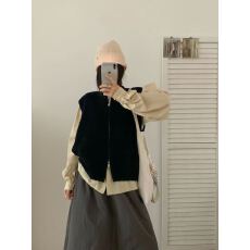 批发秋冬新款韩系纯色拉链毛衣马甲女宽松休闲针织背心外套