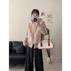 批发韩国东大门新款连帽拉链仿兔毛皮草外套女宽松短款加厚保暖上衣