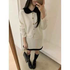批发东大门新款小香风撞色针织外套短裤两件套女<b class='q'>秋</b>冬宽松显瘦时尚套装