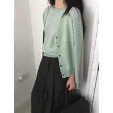批发韩国东大门新款两件套圆领纽扣短款针织开衫女<b class='q'>秋</b>冬毛衣显瘦外穿
