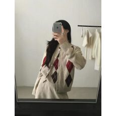 批发东大门新款菱格针织开衫背心短裙三件套女<b class='q'>秋</b>冬宽松显瘦时尚套装