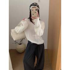 批发韩国东大门新款女<b class='q'>秋</b>冬翻领撞色宽松针织毛衣舒适保暖日系慵懒百搭