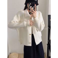 批发<b class='q'>韩国</b>东大门女翻领金属扣双口袋短款毛衣针织<b class='q'>上衣</b>休闲外穿韩系复古