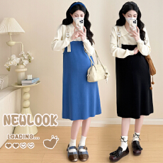 批发实拍孕妇韩版秋季新款包芯纱拼接假两件裙子孕妈休闲时尚连衣裙