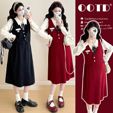 批发实拍孕妇心坎好办包芯纱连衣裙孕妈时尚休闲拼接针织宽松裙子