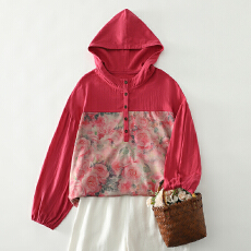 批发实拍 2026春装新款韩范复古印花长袖<b class='q'>衬衣</b>大码女装宽松拼接<b class='q'>衬衣</b>