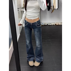 批发美式复古低腰微喇<b class='q'>牛仔裤</b>女2026春秋新款弹力修身显瘦马蹄拖地裤子