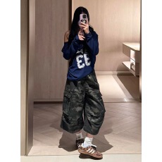 批发美式迷彩七分工装阔腿<b class='q'>牛仔裤</b>女夏季2026新款宽松垂感百搭休闲中裤