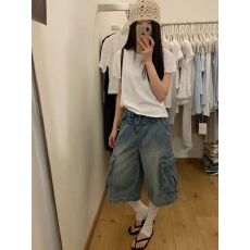 批发<b class='q'>韩版</b>夏季新款工装牛仔七分裤女宽松显瘦百搭复古水洗阔腿裙帘中裤