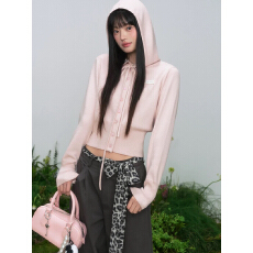 批发2025新款韩系运动感蝴蝶结收腰显瘦连帽针织衫长款外套女