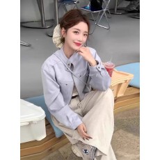 批发蓝色韩系复古皮衣外套女高级感小个子春<b class='q'>秋</b>季洋气独特别致PU皮夹克