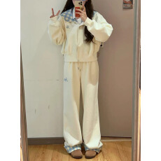 批发学院风<b class='q'>运动服</b>套装女春秋学生韩版宽松<b class='q'>显瘦</b>格子连帽卫衣休闲两件套